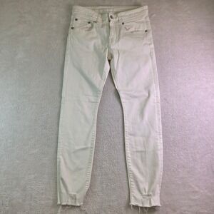 R13 Womens White Distressed Raw Hem Skinny Jeans Made in Italy Size 30